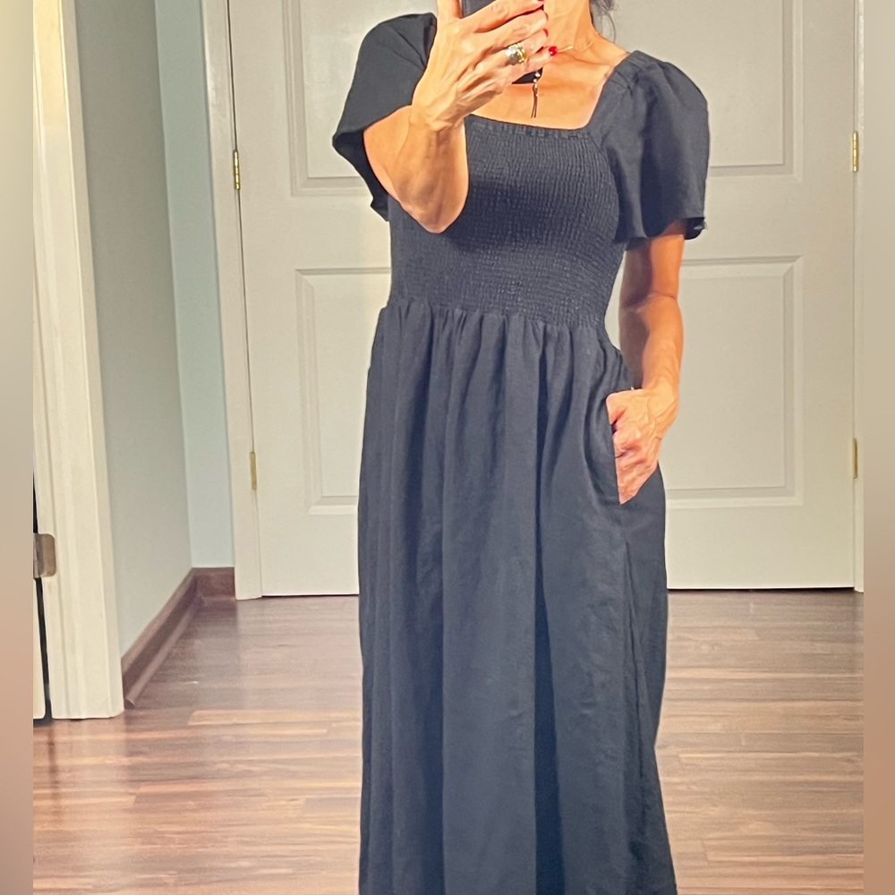 Madewell  black Puff-Sleeve Midi Dress - Picture 3 of 13